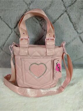 Pink Quilted betsy Johnson  Heart Crossbody Tote